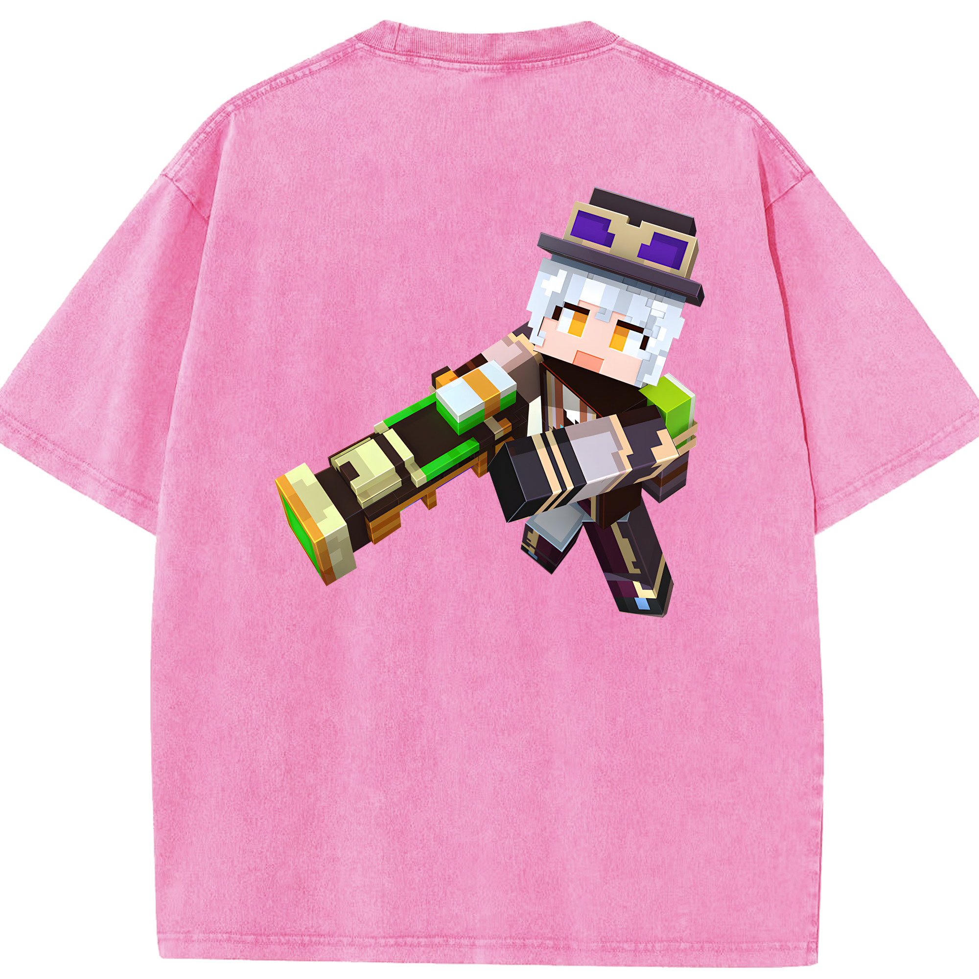 （画像用） マインクラフト ブロックの世界 Minecraft MC Block world 綿100% ヴィンテージ風 半袖Tシャツ（背面プリント）